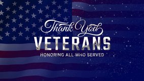 Thank You Veterans greeting animation 2023, lettering text with waving USA flag background and fireworks splash, Happy Veterans Day concept, for banner, feed, stories - Powered by Shutterstock - Get 15% off with code: PIKWIZARD15