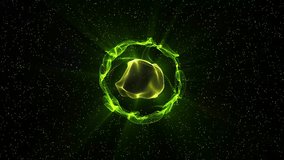 Vibrant Green Abstract Sphere on a Black Background. Looping Alphabet Particle Sphere, 4K Seamless Loop. Geometric Circle of Data Technology with Nebula of Dots in Green Hues. Dynamic Lines and Dots.  - Powered by Shutterstock - Get 15% off with code: PIKWIZARD15
