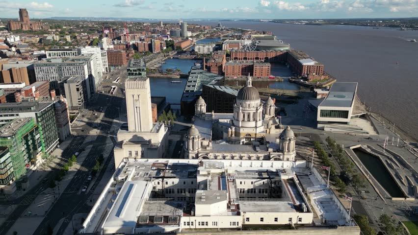 Aerial view of Liverpool Waterfront, North West England, United Kingdom