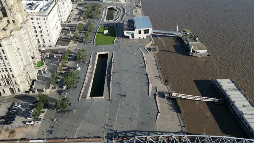 Aerial shot of Liverpool Waterfront, North West England, United Kingdom