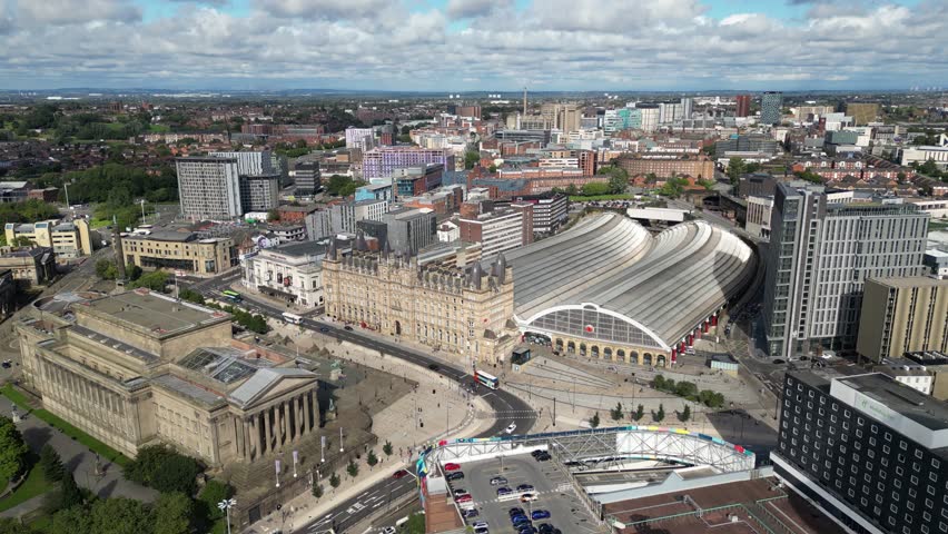 Aerial view of Liverpool Lime Street Railway Station, England, United Kingdom