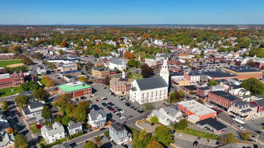 First Congregational Church of Woburn at 322 Main Street in historic downtown Woburn, Massachusetts MA, USA. 