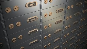 Open safe deposit box with golden ingots. Financial banking investment and savings concept. 3d video animation
