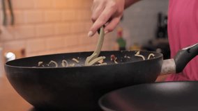 Serving carbonara pasta on a plate 4K