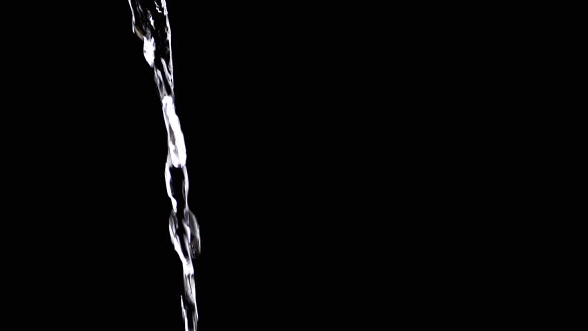 Transparent Pouring Stream of Clean Water Flowing on Isolated Black Background. One water jet glistens and shines in the light. Swirl. Slow movement of falling water. Drink clean water. Tea, coffee. Royalty-Free Stock Footage #1110529639