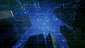 4K City Abstract rendering with lines and digital. World map code overlay - Powered by Shutterstock - Get 15% off with code: PIKWIZARD15