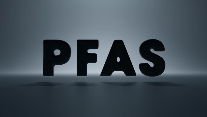 The word PFAS dissipates in small particles. 
Per- and poly-fluoroalkyl substances
Conseptual 3D animation  Royalty-Free Stock Footage #1110536097