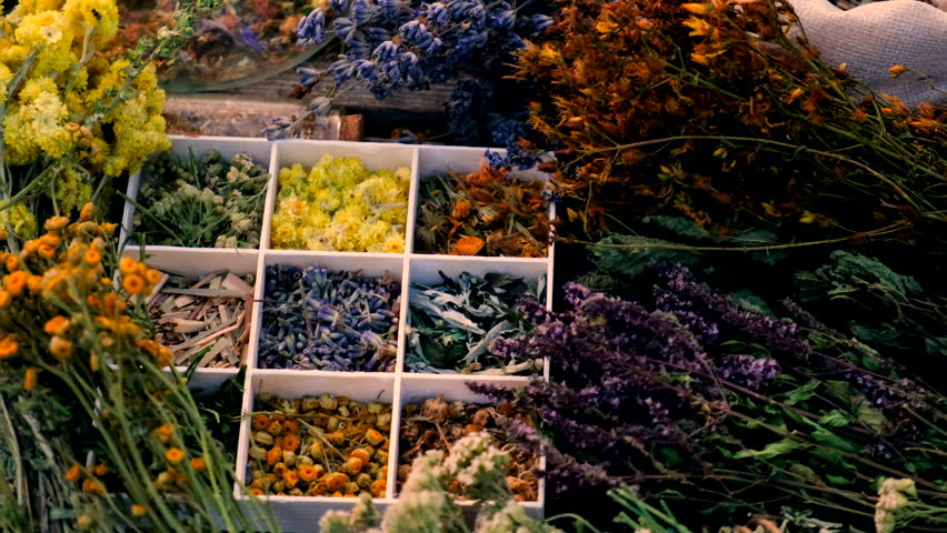 Dried flowers and herbs tea and alternative medicine. Selective focus.