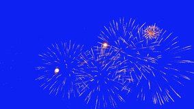 Abstract Real Firework on blue screen chroma key background, 4th of July independence day and new year eve 2024 concept. High quality 4k chromakey slow motion cinematic video - Powered by Shutterstock - Get 15% off with code: PIKWIZARD15