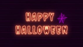 Glowing neon line of happy halloween isolated on brick wall background, 4k animation	
 - Powered by Shutterstock - Get 15% off with code: PIKWIZARD15