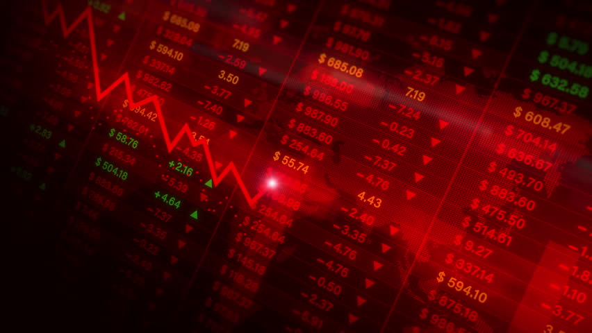 Stock markets Downtrend dynamic chart on red background, Recession, business crash, markets down, economic collapse and stock crisis concept, Concept of financial stagnation