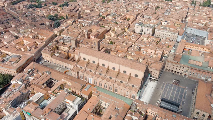 Bologna, Italy. Old Town. Basilica of San Petronio. Panoramic view of the city. Summer, Aerial View, Point of interest