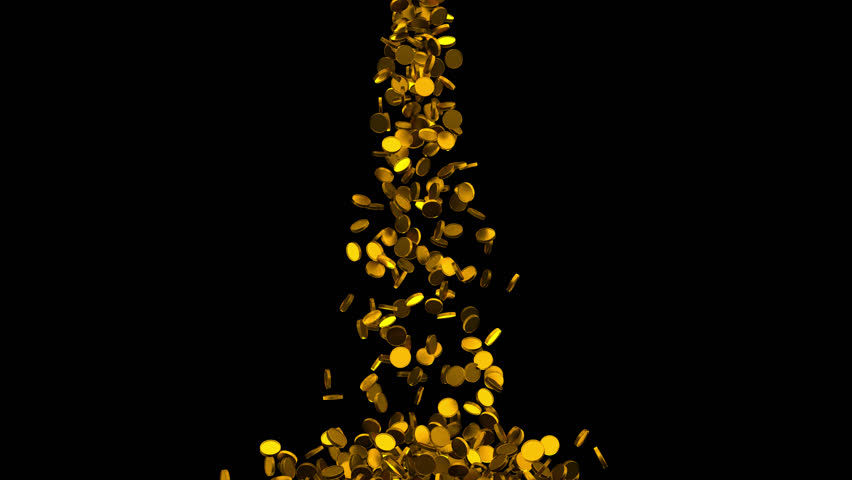 The winning golden coin fall closer to the camera loop