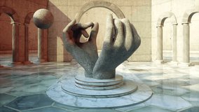 A statue of hands and a ball on a rope passing through them - Powered by Shutterstock - Get 15% off with code: PIKWIZARD15