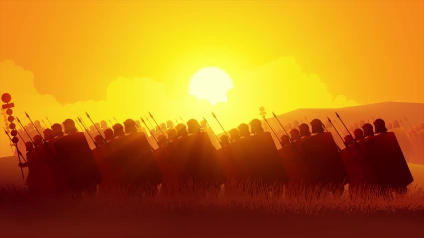 Roman legionaries marching into an invasion, evoking the grandeur and power of the ancient Roman Empire. Perfect for projects related to history, warfare, or storytelling Royalty-Free Stock Footage #1110565257