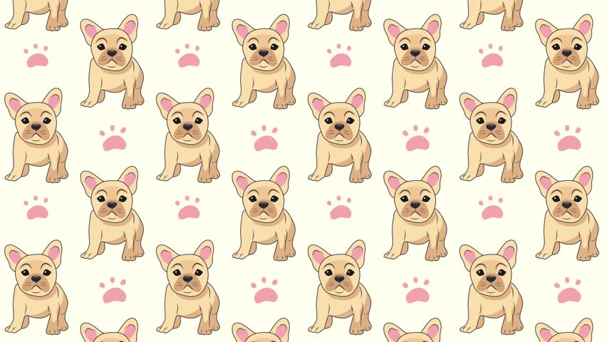Animated pattern background of cute little beige French bulldog puppies with pulsating pink paw prints Royalty-Free Stock Footage #1110567125
