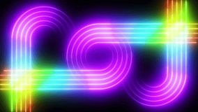 Neon glowing lines colorful abstract background. Seamless looping animation
