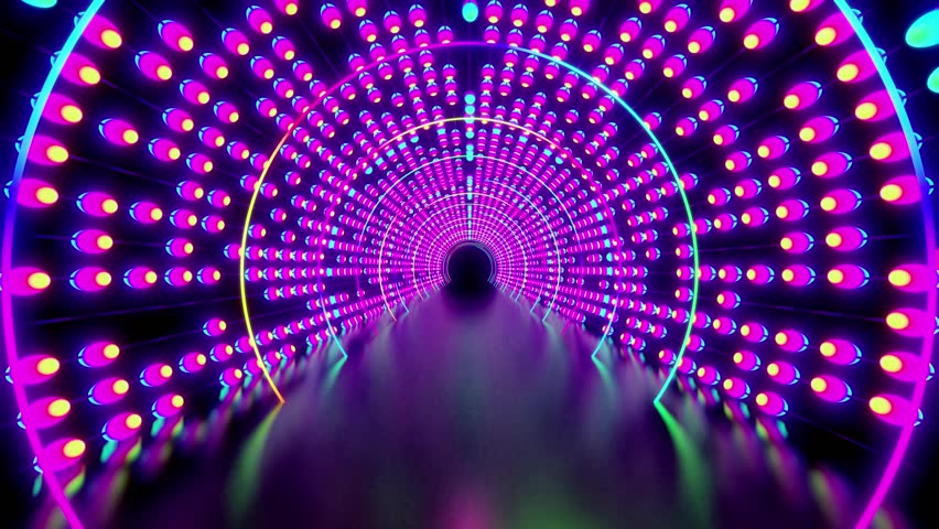 An abstract background of running in a dark corridor with purple and blue neon lights on the ceiling - Powered by Shutterstock - Get 15% off with code: PIKWIZARD15