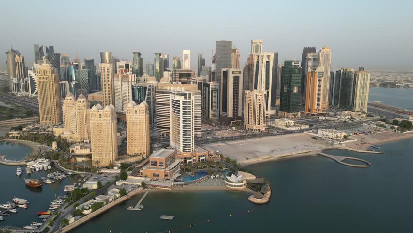 Aerial view of The West Bay area of Doha (Ad-Dauha), capital of Qatar Royalty-Free Stock Footage #1110571561