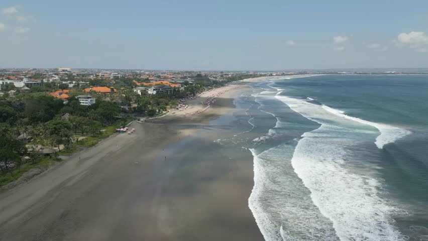 Drone view of Seminyak Beach in southern Bali, Indonesia Royalty-Free Stock Footage #1110571689