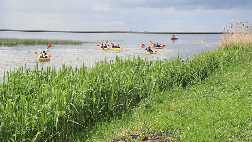 Family kayak race, kayaking in nature - Vistula Lagoon