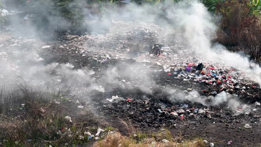 waste burning. Landfill and handling of household waste and industrial waste. plastic waste and food packaging. Royalty-Free Stock Footage #1110573463