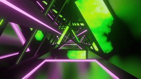 Lime and Pink Glowing Screen Triangular Tunel Background VJ Loop in 4K