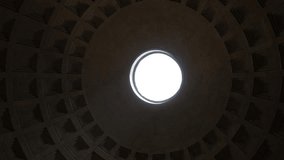 Close-up low-angle view of Oculus at Top of Dome of Pantheon on Piazza della Rotonda. Pantheon built as temple to all gods of ancient Rome, rebuilt by emperor Hadrian about 126 AD. - Powered by Shutterstock - Get 15% off with code: PIKWIZARD15