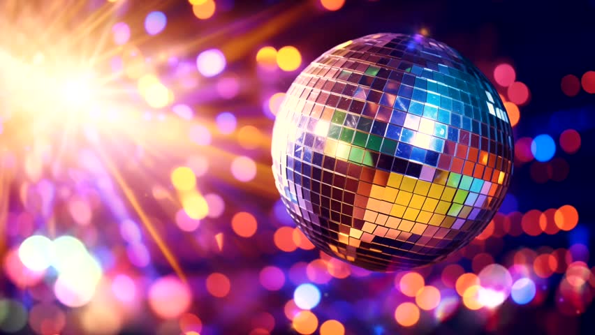 A spinning disco ball. Moving colorful background. Looped animation. Minute Royalty-Free Stock Footage #1110591699