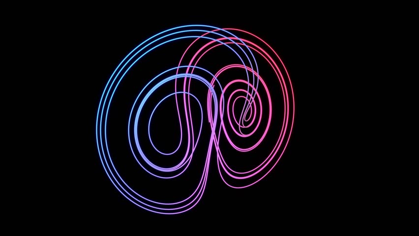 mathematical simulation of the chaos theory and butterfly effect 3d animation. Can be used to represent lorenz attractor nonlinear dynamics turbulence of initial condition or fractal geometry Royalty-Free Stock Footage #1110593225