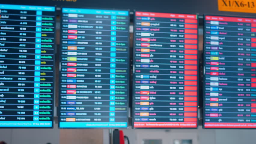 Asian woman traveler checking flight schedule board in airport terminal. Tourist journey trip concept Royalty-Free Stock Footage #1110600729