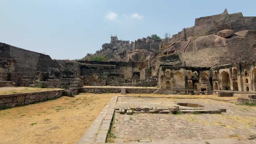 Historic Golconda fort architecture in Hyderabad, India, was built by the Qutb Shahi Sultans in 11th century.