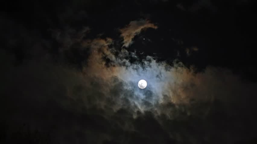 Night Cloudy Sky with Full Moon in Conjuction with Jupiter Planet Bright Star Royalty-Free Stock Footage #1110609575