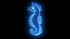 Animated seahorse icon with neon effect.4k video quality
