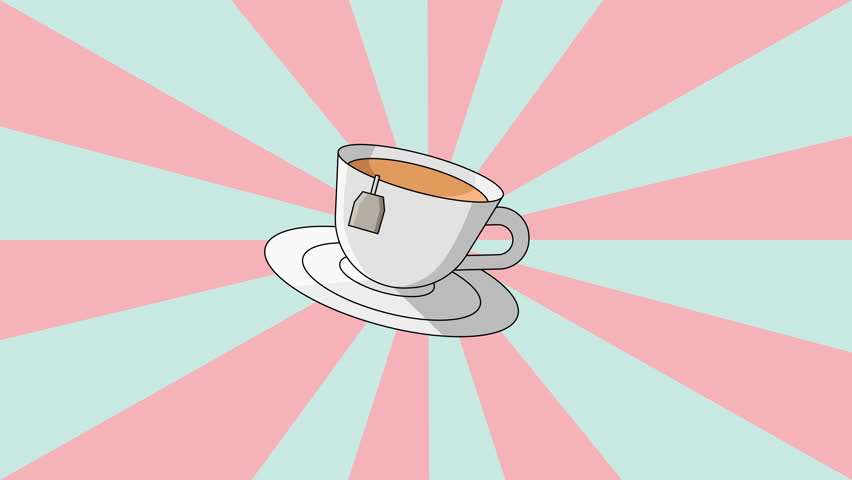 Animated icon of a cup of tea with a rotating background.4k video quality