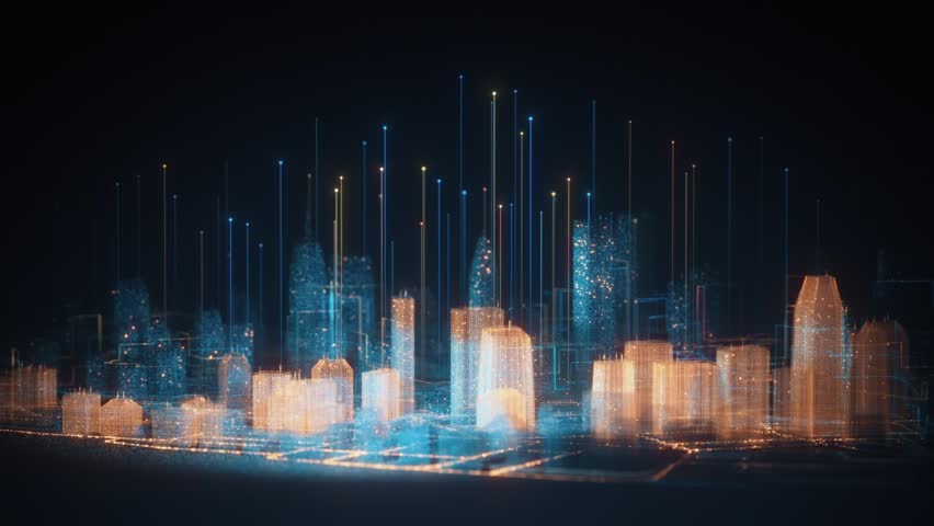 3d generated holographic cityscape, perfectly usable for all kinds of topics related to technology or city life.

 Royalty-Free Stock Footage #1110613983