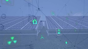 Animation of data processing over solar panels. Global green energy, computing, digital interface and data processing concept digitally generated video. - Powered by Shutterstock - Get 15% off with code: PIKWIZARD15