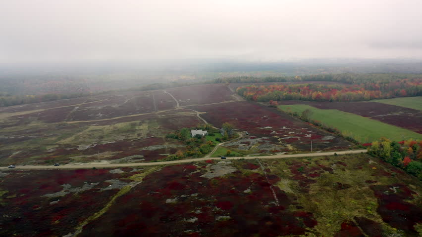 Aerial view of Fall (Autumn) foliage around Appleton Ridge in Maine.