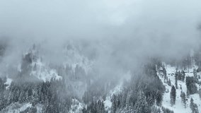 Ayder Plateau (Ayder Yaylası) in the Fog Drone Video, Winter Season Camlihemsin, Rize Turkiye (Turkey)