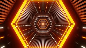 Orange and White Glowing Hexagon Futuristic Corridor Background VJ Loop in 4K
