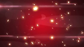 Animation of thank you text, lens flares and stars over red background. Digitally generated, hologram, illustration, acknowledgement, gratitude, decoration, celebration, video game and technology.