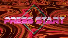 Animation of press start text banner over abstract liquid kaleidoscope pattern on red background. Video game and entertainment technology concept - Powered by Shutterstock - Get 15% off with code: PIKWIZARD15