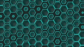 Hexagonal geometric pattern. Neon green hexagons. Random motion. Seamless Hexagon loop