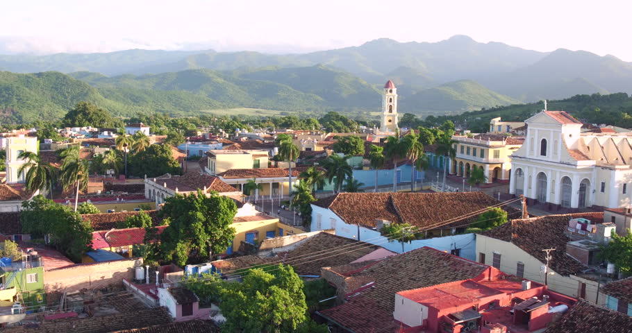 Trinidad, Cuba Aerial views of colonial city and surroundings Royalty-Free Stock Footage #1110640931