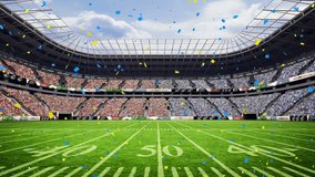 Animation of confetti falling against view of rugby sports stadium. Sports tournament and event concept - Powered by Shutterstock - Get 15% off with code: PIKWIZARD15