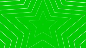 Animated increasing white stars appear from the center.  Background from linear symbol. Looped video. Vector illustration isolated on green background.