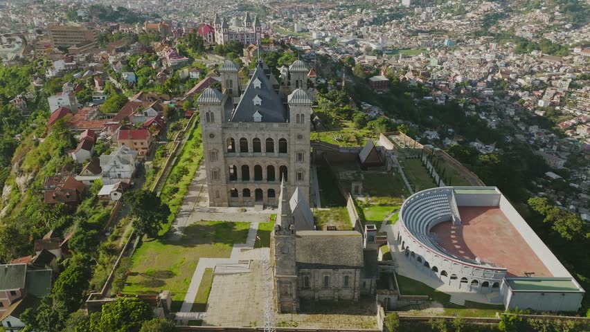 Long shot of Rova - historical palace of kings on the hill in Antananarivo - Madagascar
