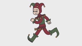 2d animation of running white male smiling jester. Looped 4K video with alpha-channel.