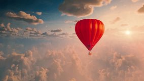 Red hot air balloon in blue sky with white clouds on sunset - Powered by Shutterstock - Get 15% off with code: PIKWIZARD15