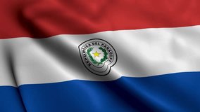 Paraguay Flag. Waving  Fabric Satin Texture Flag of Paraguay 3D illustration. Real Texture Flag of the Republic of Paraguay 4K Video